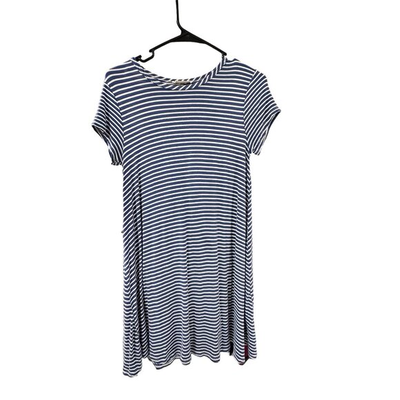 🌸3/$15🌸Navy Blue and White Striped Short Sleeve Dress sz Medium - Picture 1 of 4